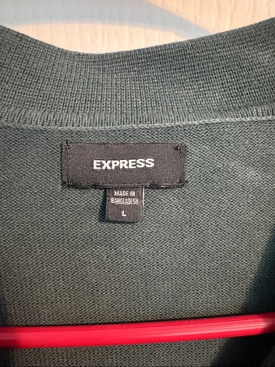 Express Dark Green Short-Sleeve Knit Polo with White Trim - Picture 2 of 2